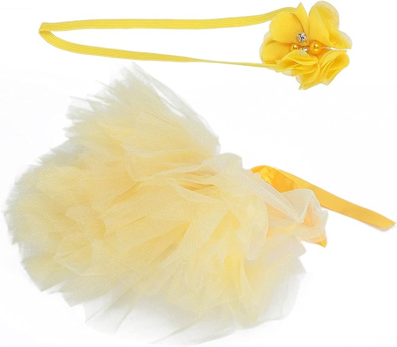 Newborn Baby Girl Photography Outfit Set Light Yellow Soft Elastic Skirt Headdress 0 3 Months - Image 4